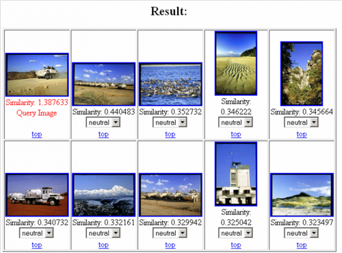 Example of results for Content-based Image Retrieval
